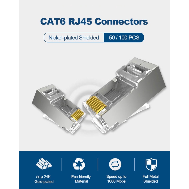Image of ZoeRax Cat6 RJ45 Conector 8P8C Modular Ethernet Cable Cabeza Enchufe Chapado En Oro Gato 6 Crimpado Red RJ 45 Crimper #6