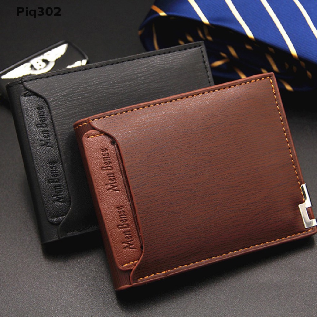 Monedero masculino liviano billetera carteras cortas monederos PU cuero dinero clips y Gris oscuro 