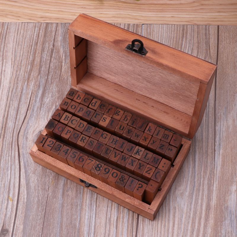 WINOMO alfabeto letras número símbolo sellos de caucho juntas con caja de madera caso 70pcs 