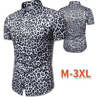 Casual Nieve Verano Nuevo Leopardo Spot Impreso Juventud Cardigan Manga Corta Slim Camisa #6