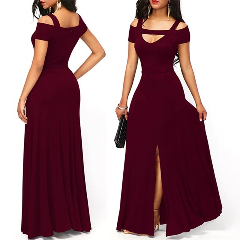 Vestidos De Mujer Casuales , Largos , Para Fiesta Noche , Vestido Largo De Playa , Vino Tinto , Negro , fantas | Shopee Colombia