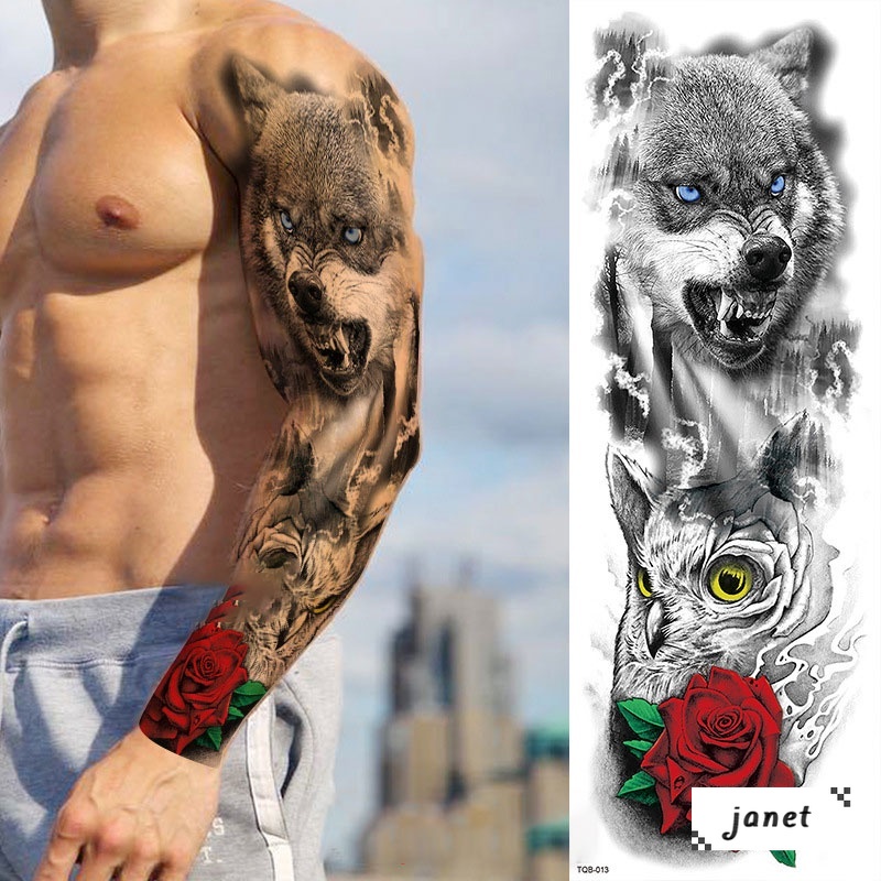 Tatuaje de manga de brazo grande pegatina impermeable pegatina de lobo  salvaje Tigre tatuaje temporal pegatina León corona rey Rosa brazo diseño  de tatuaje Janet | Shopee Colombia