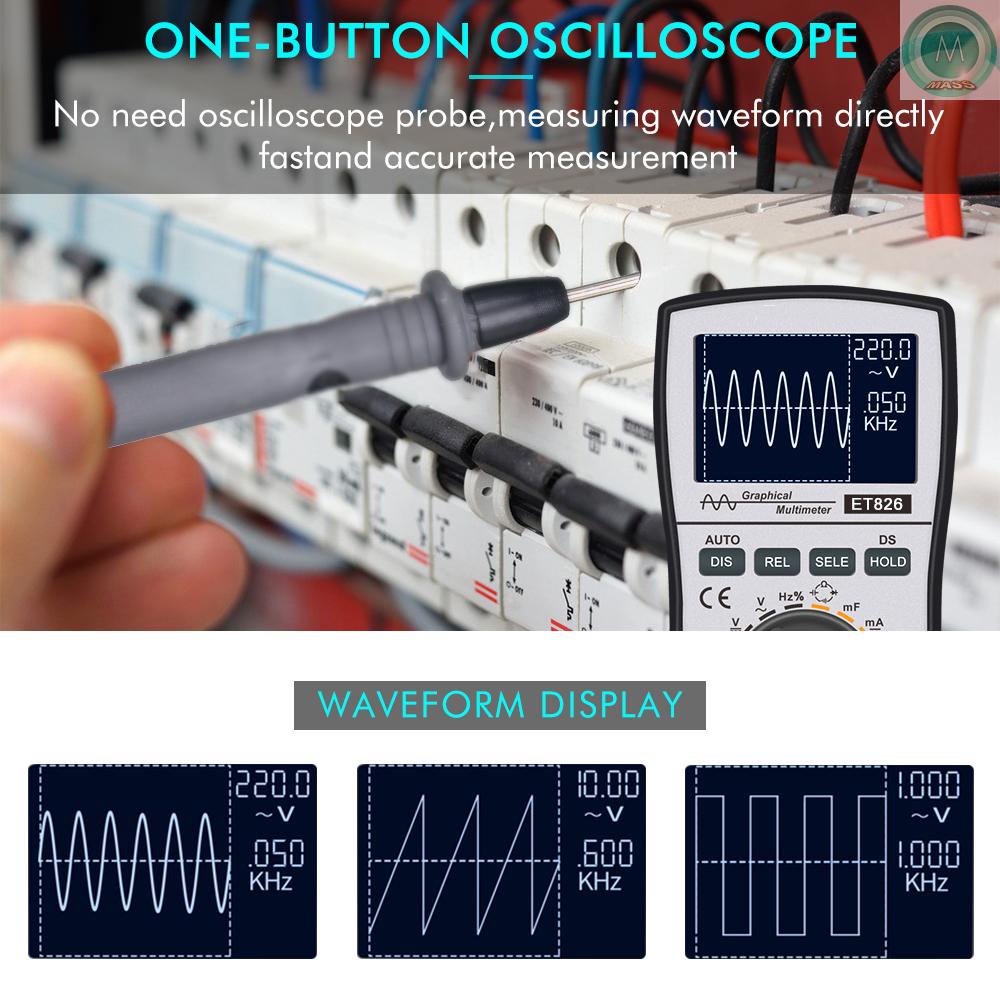 Osciloscopio Multímetro Acv/dcv/aca/dca Probador Multímetro Digital ET826 de mano 