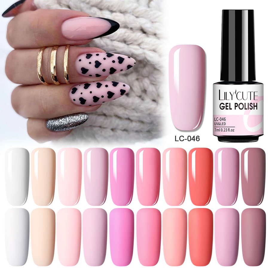 LILYCUTE 7ml Esmalte De Gel De Uñas Rosa Nude Color Soak Off UV Efecto Mate Purpurina Base Top Coat #2