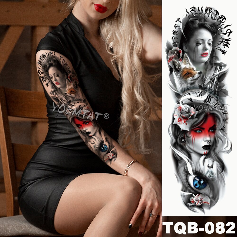Image of impermeable temporal falso tatuaje pegatina calavera animal esperanza hombres mujeres completo tótem tatto gran brazo manga tatuaje #4