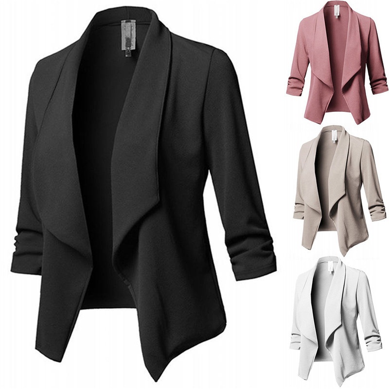 celos Asser instinto mujer color sólido plisado manga larga abrigo señora blazer señoras traje  de oficina chaqueta pequeña | Shopee Colombia