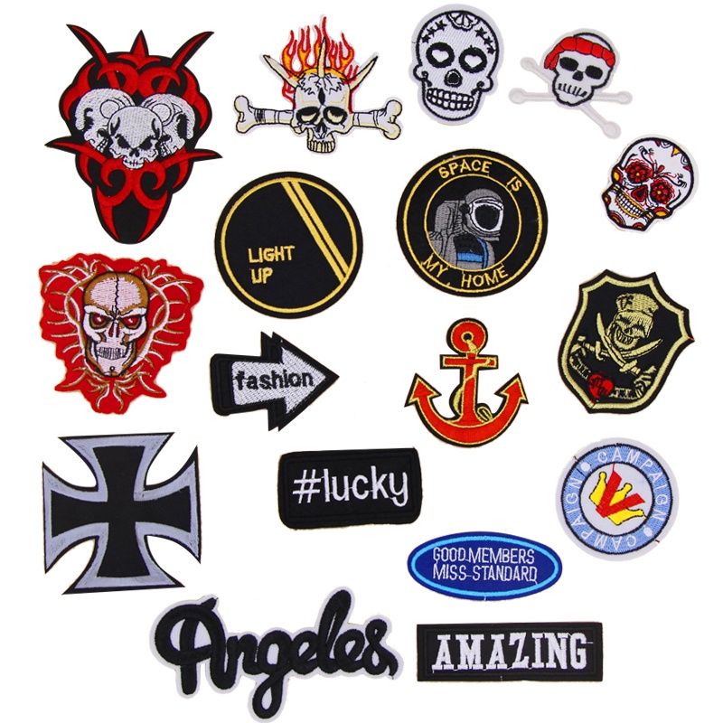 Estilo Punk Insignia De Calavera Flecha Ancla De La Suerte Bordado Tela Pegatina Ropa Brazalete Pantalones Parche Apliques Con Adhesivo Se Puede Planchar Cosir A Mano Material diy Caso Del Teléfono Decoración