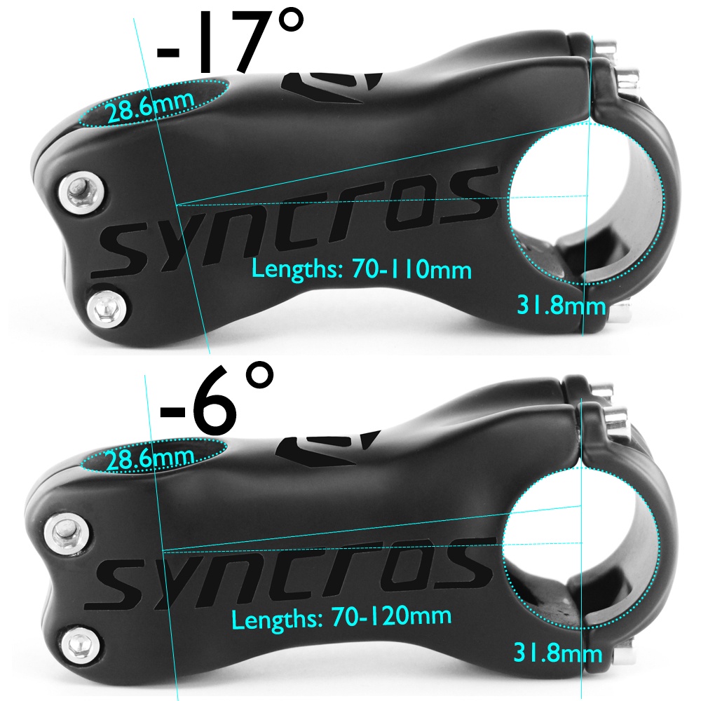 Syncros Ultraligero Completo De Fibra De Carbono MTB Bicicleta Vástago De Montaña/Carretera Piezas Ángulo-6/- 17 Grados 60/70/80/90/110/120/mm