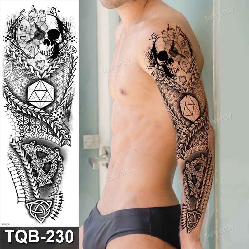 Tatuaje Temporal De Brazo Completo Máquina De henna Negra animal Tigre Manga Calavera De León Impermeable Grande