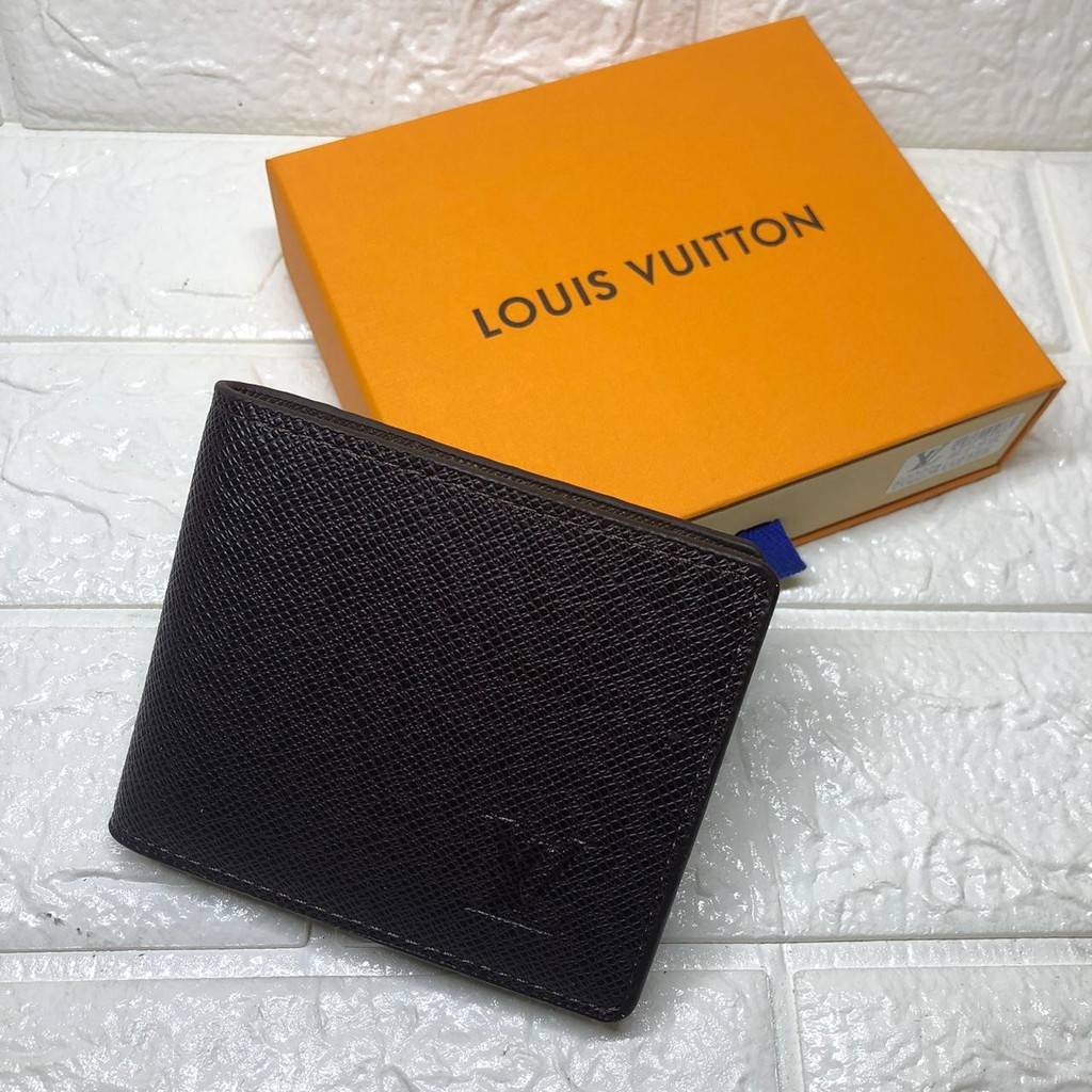 Cartera de importación de marca LV/cartera plegable para hombre/cartera  corta con relieve con logotipo marrón negro