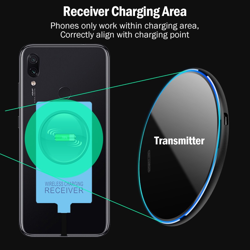Cargador Inalámbrico Qi & amp ; Receptor Para Xiaomi Redmi 8A 9T 10C 8 9 10 Prime Adaptador De Carga Inalámbrica USB Type-C Conector