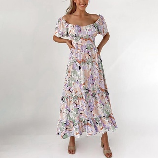 Vestidos Midi Estampados Florales De Moda Para Mujeres De Manga Corta Con  Cuello De Corte Elegante Vestido De Fiesta Casual Para Mujer | Shopee  Colombia