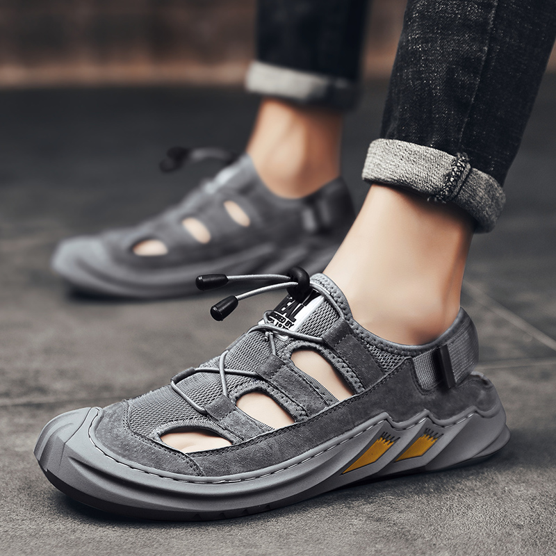 Gran Tamano De Los Hombres Sandalias Gris Verano Transpirable Para Hombre Zapatos Antideslizante Suela De Goma Calzado De Gamuza Cuero Al Aire Libre Para Caminar Shopee Colombia
