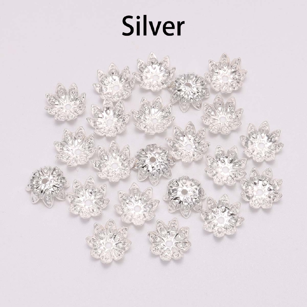Image of 100pcs / Lot Cuentas de metal en forma de loto plateadas tamaño 8 10 mm, utilizadas para la fabricación de joyas #6