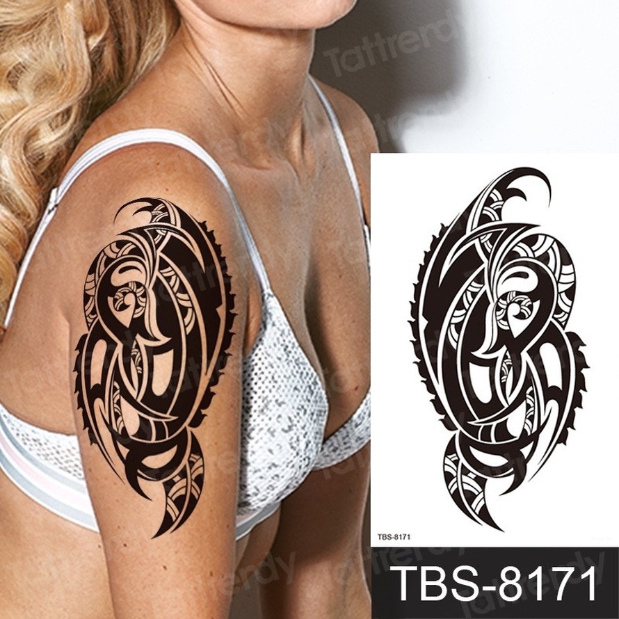 Image of Etiqueta Engomada Del Tatuaje De Las Mujeres De Los Hombres De La Manga Negra Máquina Brazo Dragón Tribal Cráneo Hombro Impermeable Tatuajes Henna Corporal Descuento #0