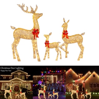 Image of Luces De Navidad Reno Decoraciones Ciervo Iluminado Con Arcos Rojos Vacaciones (CO)