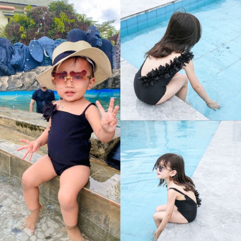 Bañador de bebé 6 años traje baño de importación de bikini de flor negra | Shopee Colombia