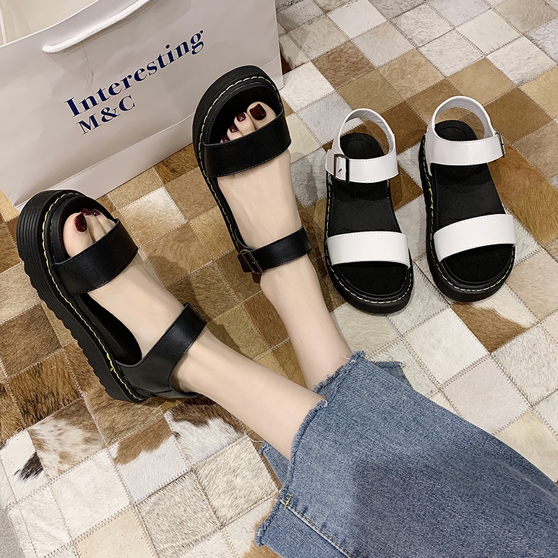 para mujer estilo británico Harajuku con plataforma negra y correa romana estilo Hong Kong2020Verano nuevoinsModa Zapatos de estudiante zapatos | Shopee Colombia
