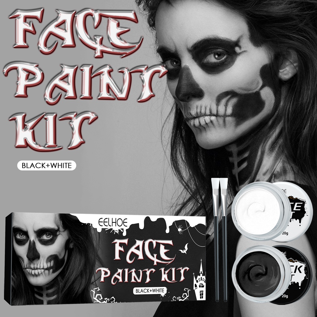 Eelhoe Face Paint Set Halloween Negro Blanco Pintura Cuerpo Vampiro Zombie  Esqueleto Cara Maquillaje Enviar Dos Pinceles | Shopee Colombia