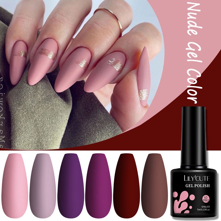 LILYCUTE 7ml Esmalte De Gel De Uñas Nude Morado Otoño Color Soak Off Manicuring UV Mate #4