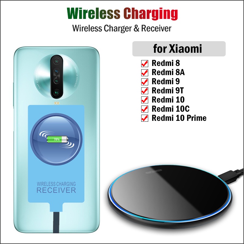 Cargador Inalámbrico Qi & amp ; Receptor Para Xiaomi Redmi 8A 9T 10C 8 9 10 Prime Adaptador De Carga Inalámbrica USB Type-C Conector
