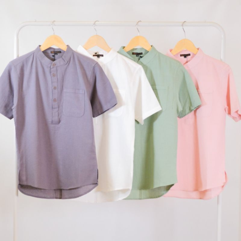 Camisas de lino de manga corta para hombre camisas lisas premium canghi  cuello Tops ropa de hombre | Shopee Colombia