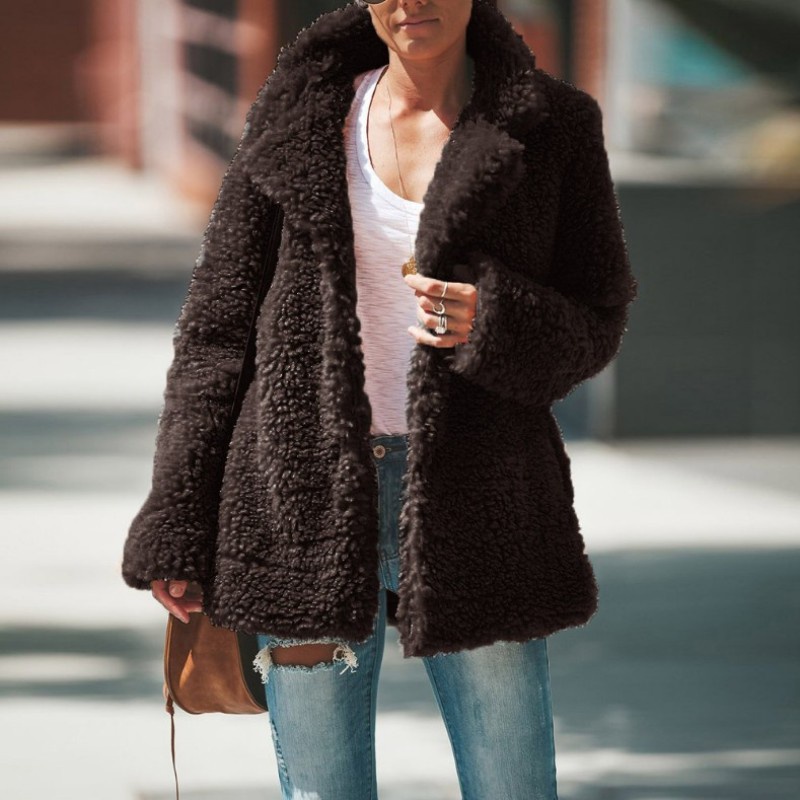 Popular Chaqueta De Felpa Venta Caliente Solapa Color Sólido Manga Larga Cardigan #7