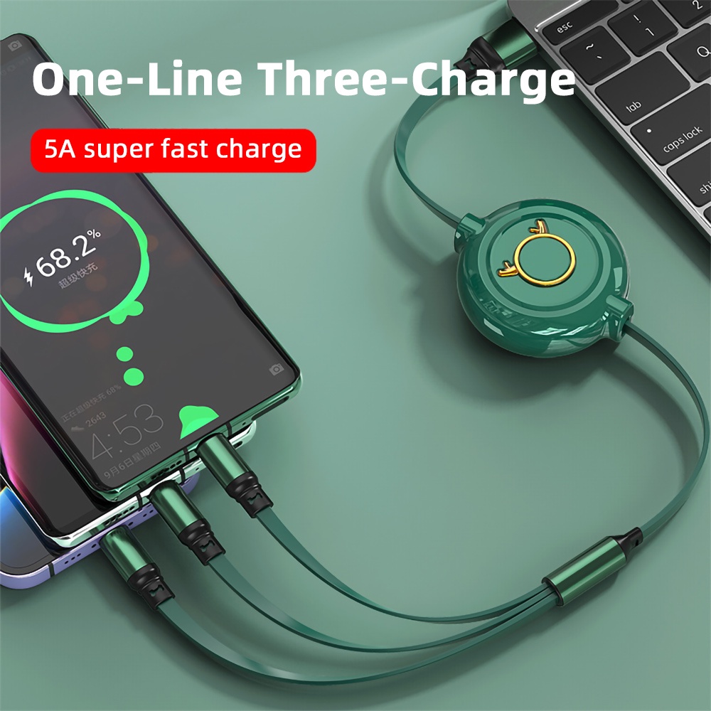 5A 1.2m 3 En 1 Cable USB Tipo C Micro Carga Rápida 8 Pines Para iPhone iPad Huawei P40 Honor Samsung Supercharge
