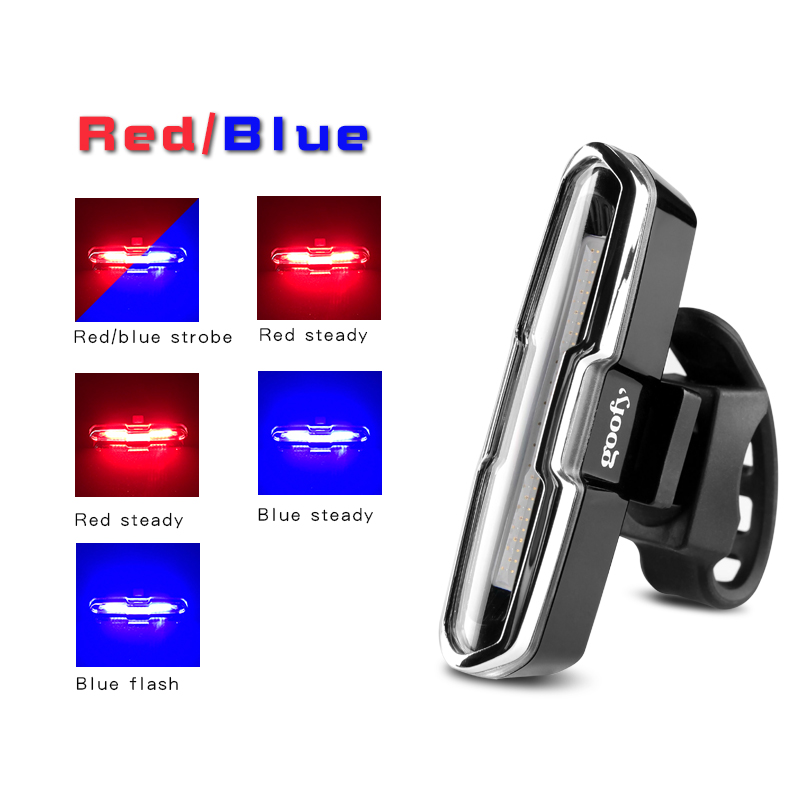 Image of 3 colores rojo brillante azul blanco 8 modos de carga USB LED bicicleta luz trasera de montaña #6