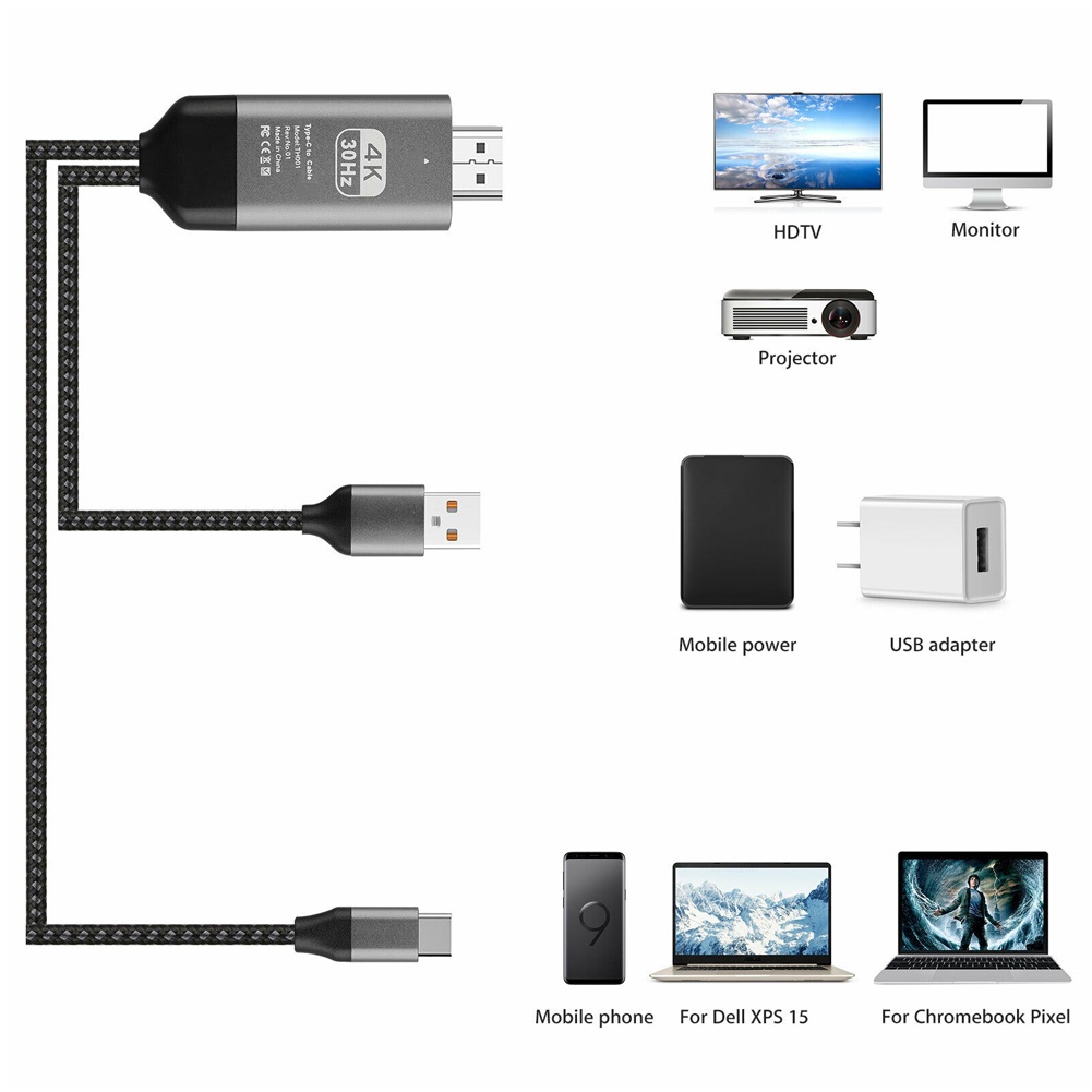 Adaptador de Cable de carga tipo C a HDMI HDTV para Samsung Galaxy S10 S9 Note 9