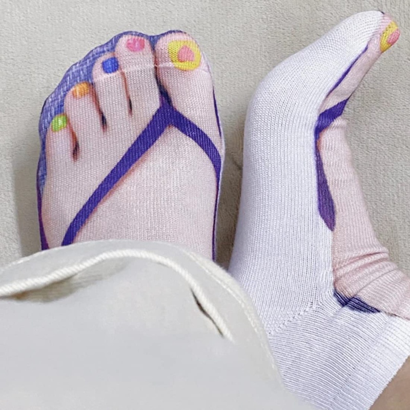 Diyiming 6 pares de calcetines de patrón 3D calcetines de impresión de manicura unisex divertidos personalizados flip flop calcetines de corte bajo tobillo 