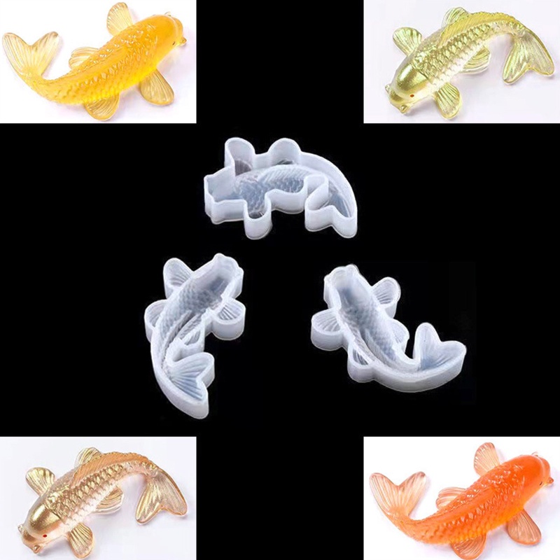 XIA 3 Piezas Espejo Pez Dorado Tridimensional Koi Adornos UV Cristal Epoxi Molde De Jabón Cera De Yeso Resina Silicona DI