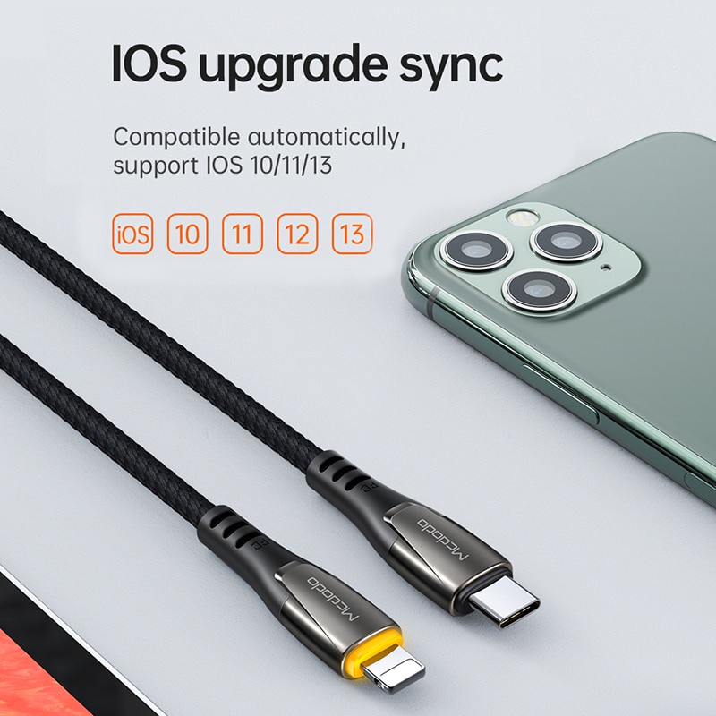 mcdodo pd 36w cargador rápido indicación led cable de datos usb c a lightning cable para iphone