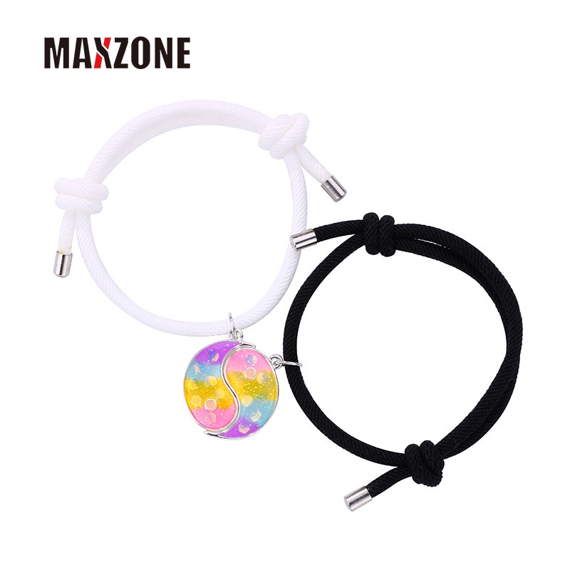 MAXZONE 2 Conjuntos De Coincidencia Yin Yang Amigo Pareja Pulseras Pinky Promesa Sol Y Luna Cuentas Corazón Pulsera Para BFF Amistad Relación Novio Novia #2