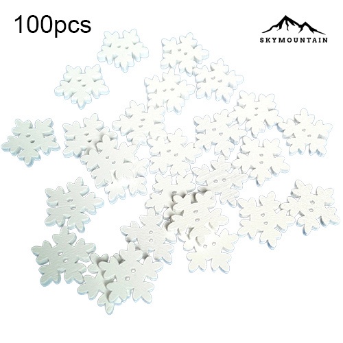 Cdrox 100 Piezas de Madera de 18 mm del Copo de Nieve de Navidad Botones del Arte de DIY Blanca Copos de Nieve de la Hebilla de Costura de Madera 