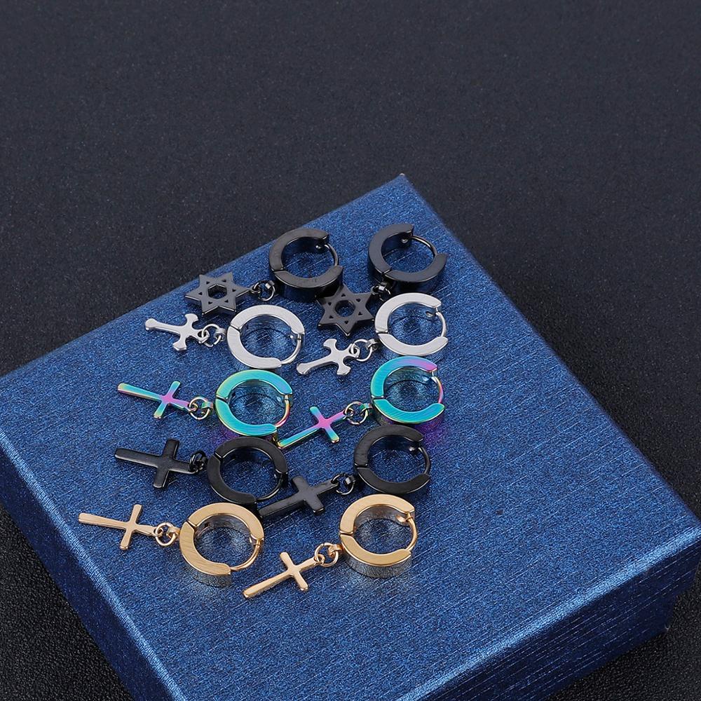 1pc Pendiente De Cruz Punk Rock Cartílago Titanio Acero Pendientes Hombres Piercing Borla Para Hombre Femenino Accesorios De Joyería #5