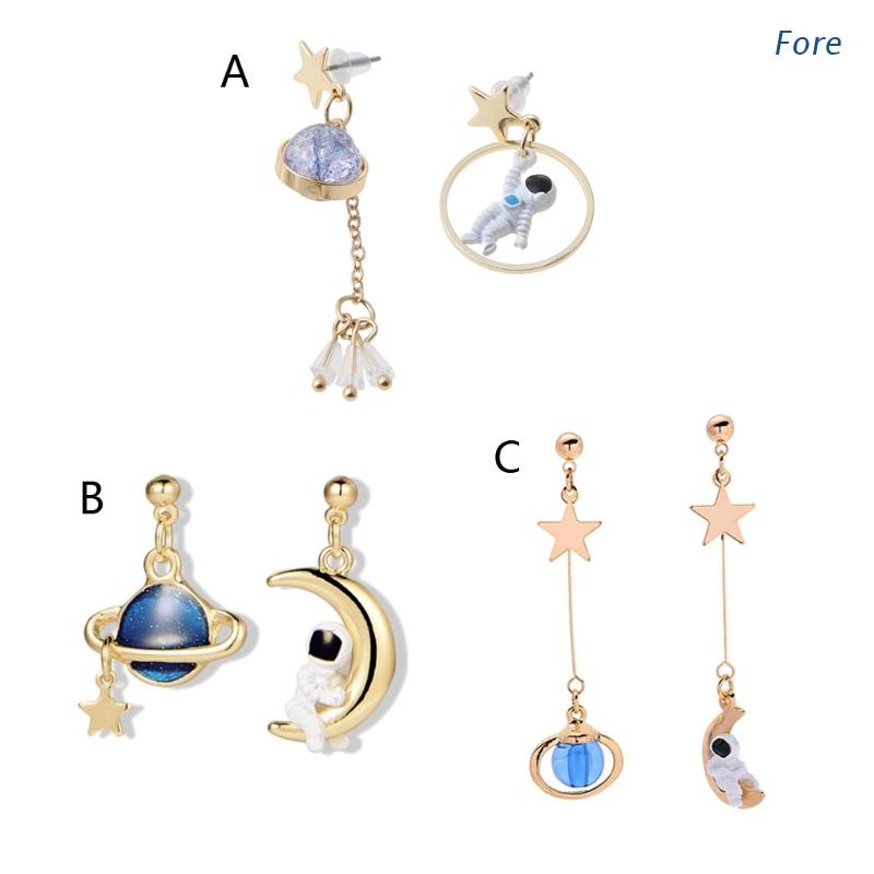 Pack De 5 Pares De Pendientes Colgantes Planetas - Diseño Astronauta, Luna, Estrella, Delfín, Aleación