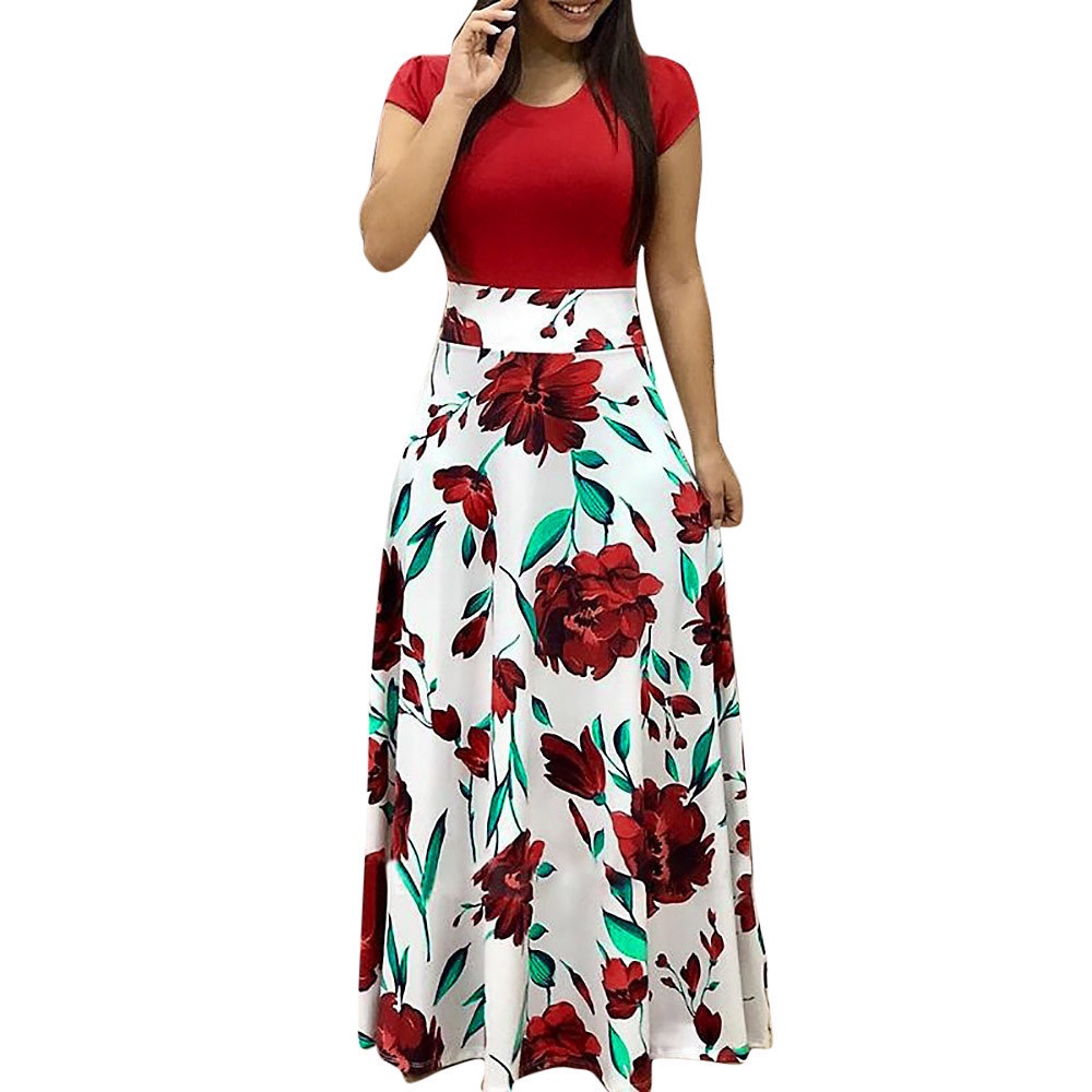 Mujer Moda Casual Floral Impreso Maxi Vestido De Manga Corta Fiesta Largo   | Shopee Colombia