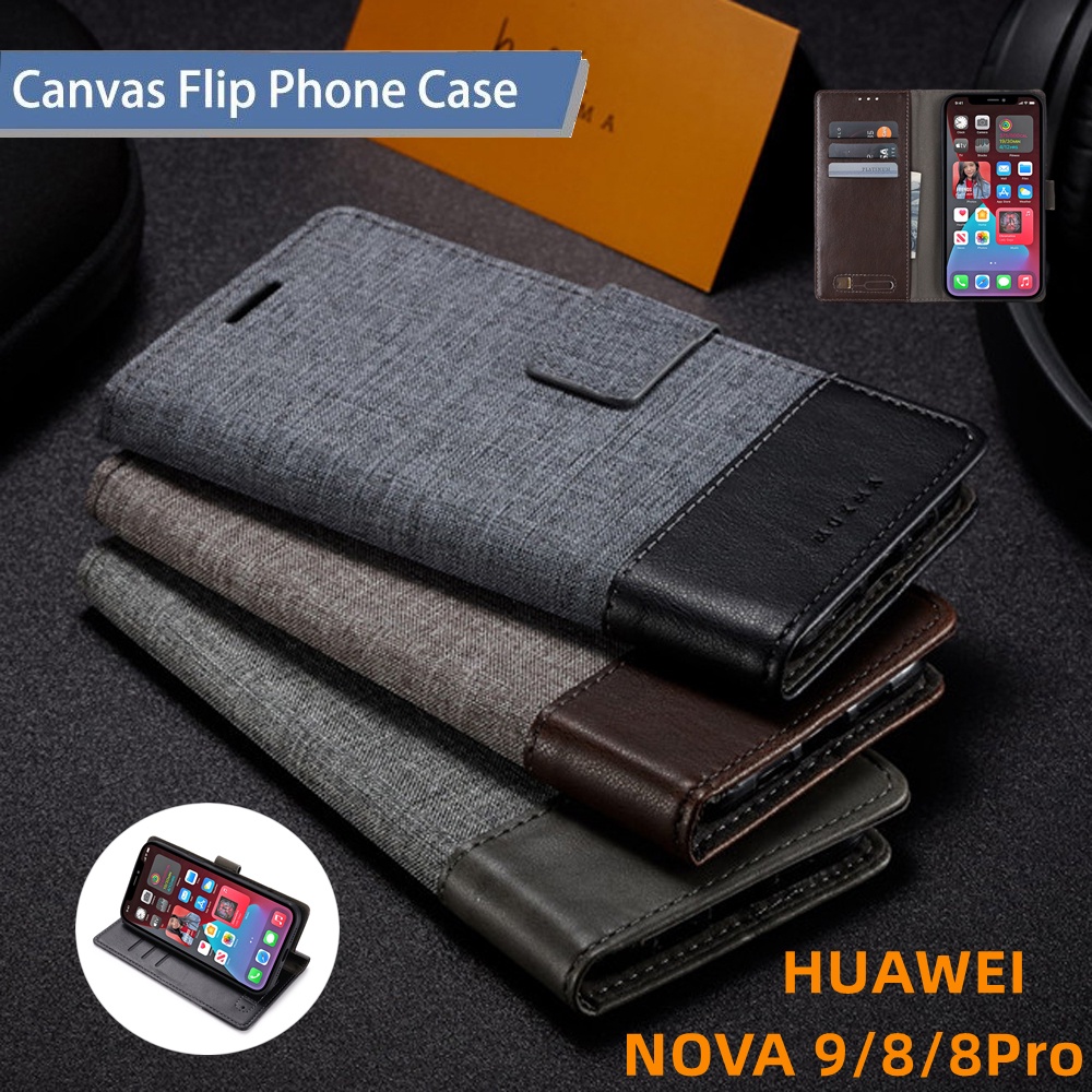 Funda De Cuero Artificial De Lona Para HUAWEI Nova 9 SE 9SE 9Pro 8 7 Pro 8SE 7SE 4 3 3i Nova8 Nova9 Con Tapa Para Tarjetas Bolsillos Ranuras Cartera Trasera #3