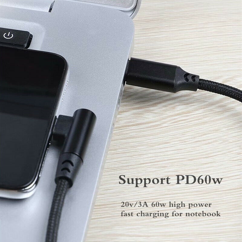 90 grados codo usb tipo c a usb c cable para samsung xiaomi redmi macbook 60w cable de cargador rápido pd type-c cable