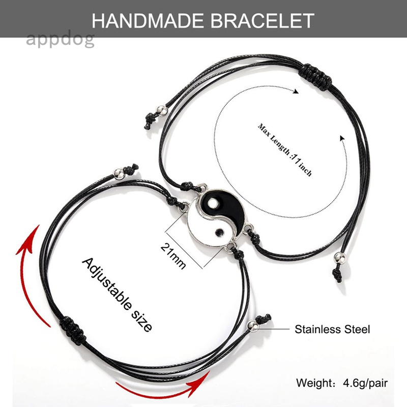 Pulseras Para 2 Coincidencias Yin Yang Cordón Ajustable Pulsera Para Bff Amistad Relación Novio Novia Regalo De San Valentín #9