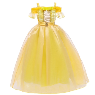 Image of BTDJ Girl Halloween Princess Belle Costume Beauty Beast Yellow Belle Cosplay Birthday Dress