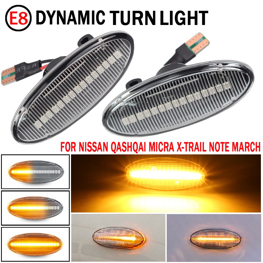 Fender 2 Piezas Dinámico LED Guardabarros Lateral Marcador De Señal De Giro Luces Ámbar Para Nissan Qashqai Dualis Juke Micra March Note X-Trail #7