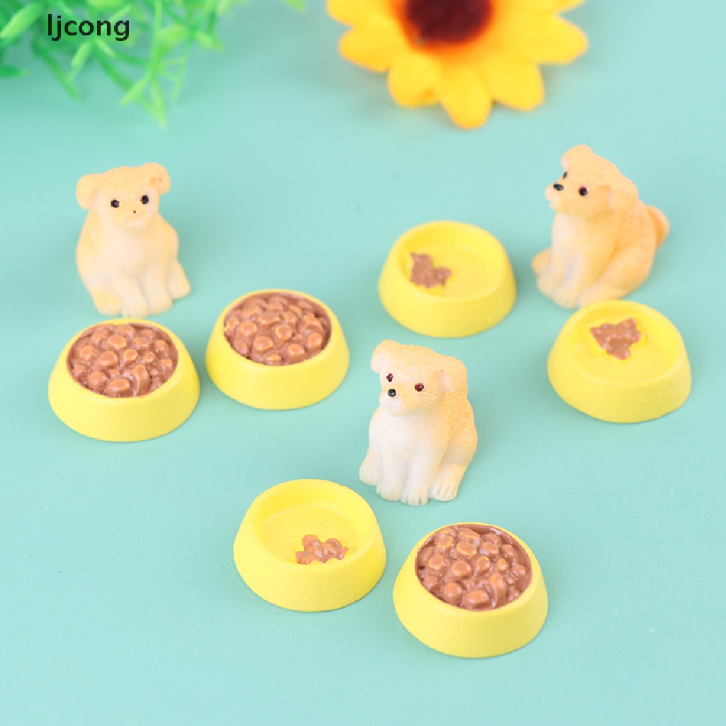 Escala 1:12 de cerámica perro Tazón de color amarillo con comida casa De Muñecas Accesorio De Jardín De Mascotas 