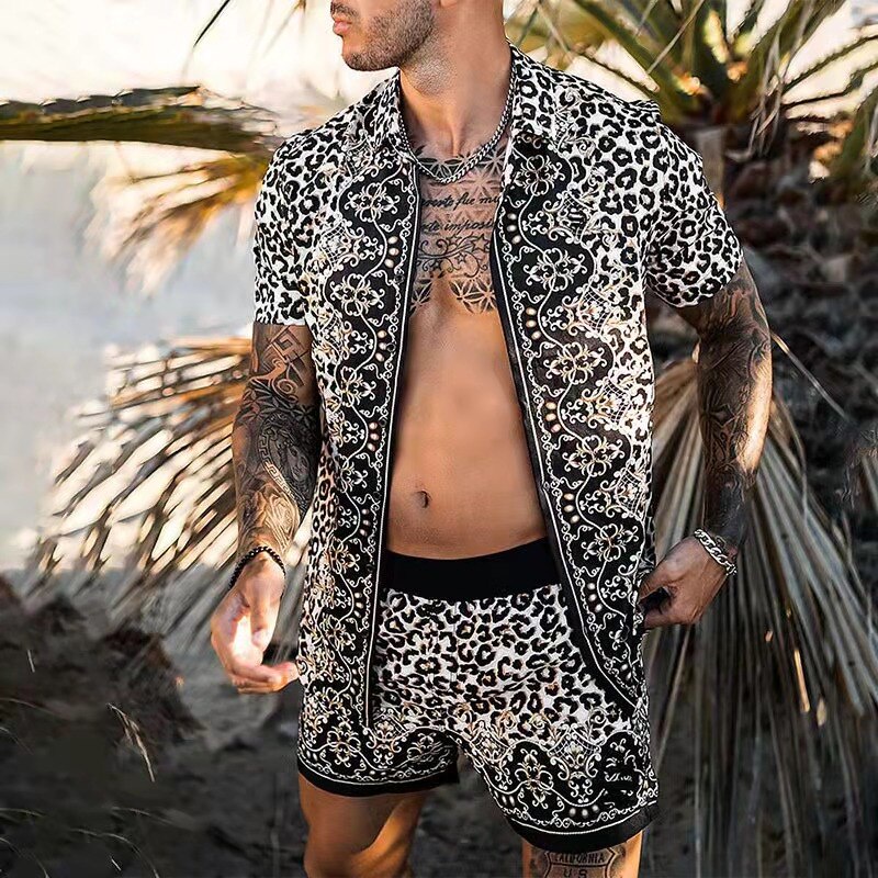 Moda Nuevo Estilo Hombres Leopardo Impresión Camisa De Manga Corta Playa  Calle Pantalones Cortos Verano Suelto Ropa De Hombre 2 Piezas S-3XL |  Shopee Colombia