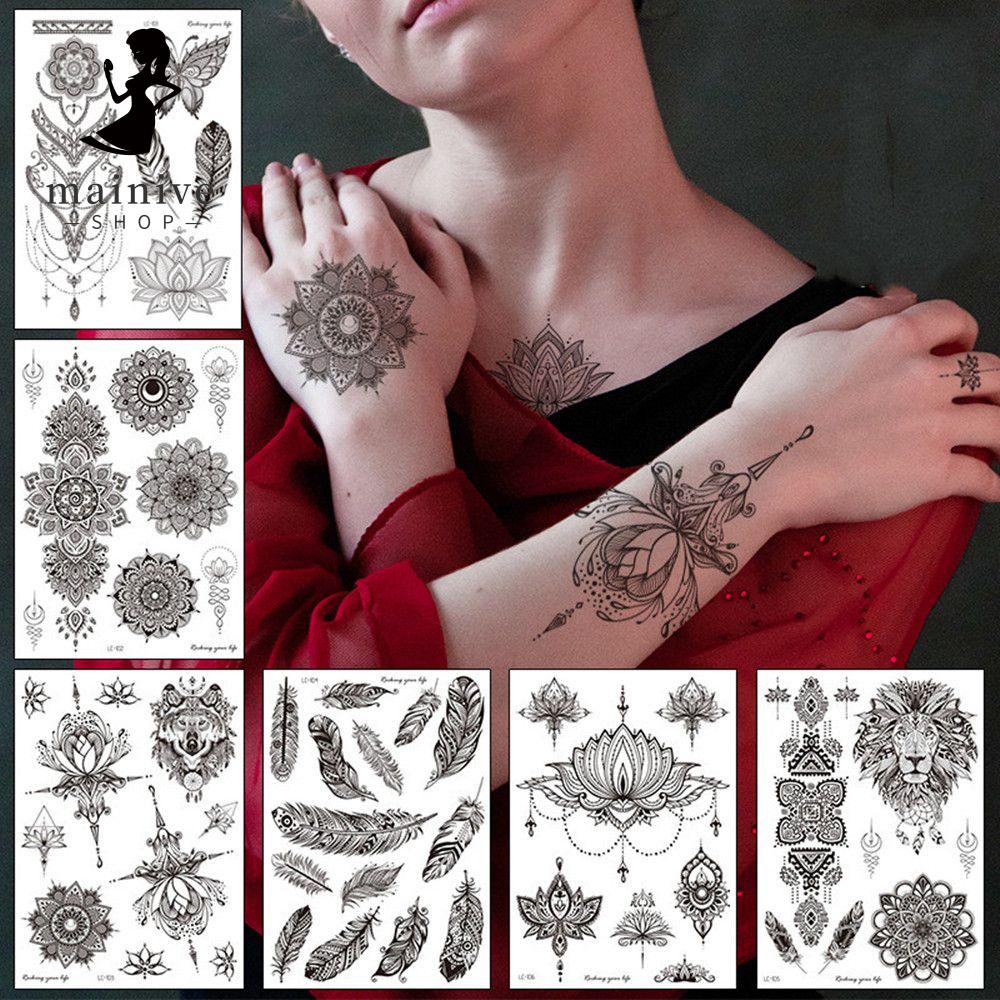 MAINIVE Nuevo Estilo Temporal Tatuaje Pegatina Mujeres Hombre Plantilla  Mandala Flor Tatuajes Clavícula Impermeable Transferencia De Agua Arte  Corporal Rosa Peonías | Shopee Colombia