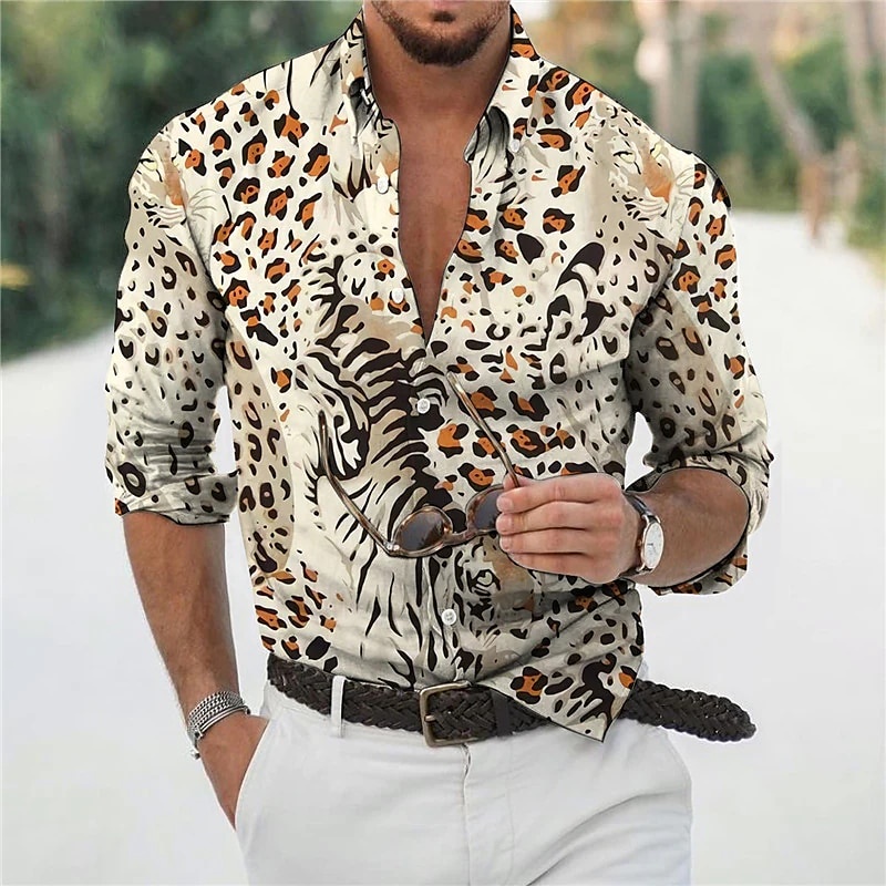 Camisas Hawaianas De Verano Para Hombres Impresión 3d Animal Manga Larga Camisa Playa Cuello En V Tops De Gran Tamaño Camiseta Homme Hombre Ropa De Animales #5