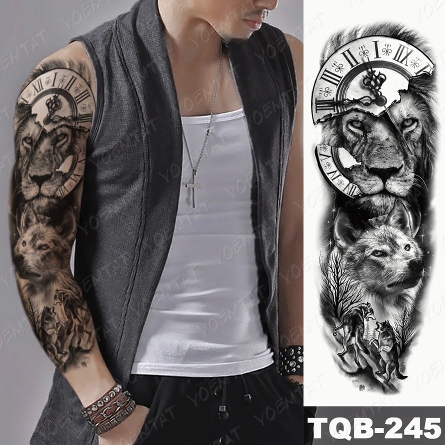 Gran Brazo Manga Tatuaje Reloj León Lobo Impermeable Temporal Tatto  Pegatina Rosa Bosque Águila Luna Cuerpo Arte Completo Falso Tatoo Mujeres  Exquisita | Shopee Colombia