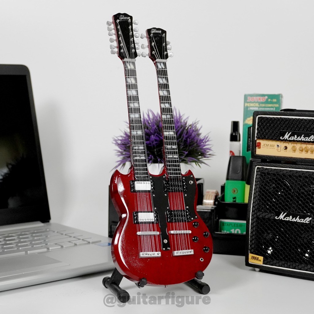 SGH SERVICES Nuevo Guitarras en Miniatura y Mini LP LED Zeppelin en una Caja de Sombra firmada tamaño A4 firmada autografiada Miniatura Guitarra y Mini vinilos Grabados LP Enmarcado 