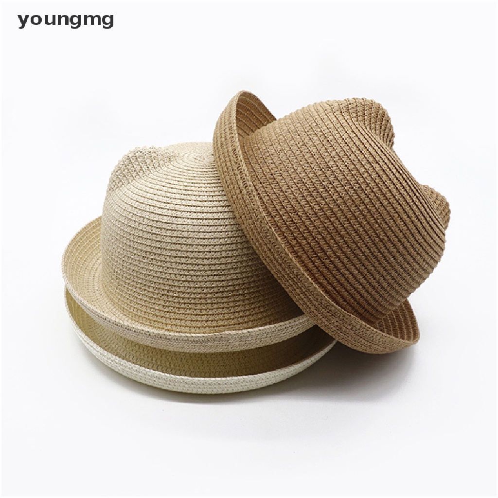 youngmg] Lindo Sombrero De Color Sólido Para Bebés Con Orejas De Paja De Verano Para Niños Sol De | Shopee